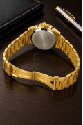 Erkek Gold Renk Metal Kordon Analog Kol Saati Beyaz Kadran Takvim Göstergeli