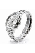 Erkek Gümüş Renk Metal Kordon Analog Kol Saati Takvim Göstergeli Beyaz Kadran - Gümüş