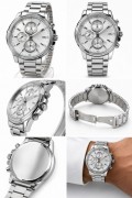 Erkek Gümüş Renk Metal Kordon Analog Kol Saati Takvim Göstergeli Beyaz Kadran - Gümüş
