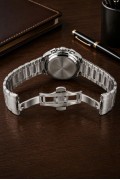 Erkek Gümüş Renk Metal Kordon Analog Kol Saati Siyah Kadran Takvim Göstergeli - Gümüş