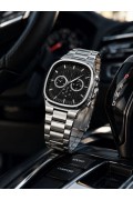 Erkek Gümüş Renk Metal Kordon Analog Kol Saati Siyah Kadran Takvim Göstergeli - Gümüş