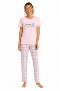 Kadın Pamuklu Penye Summer Baskılı Kısa Kollu Pijama Takımı Ekose Desenli - Pembe
