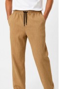 Erkek 2'li Bürümcük Kumaş Beli Lastikli Bağcıklı Bol Paça Pantolon - Beyaz/Vizon