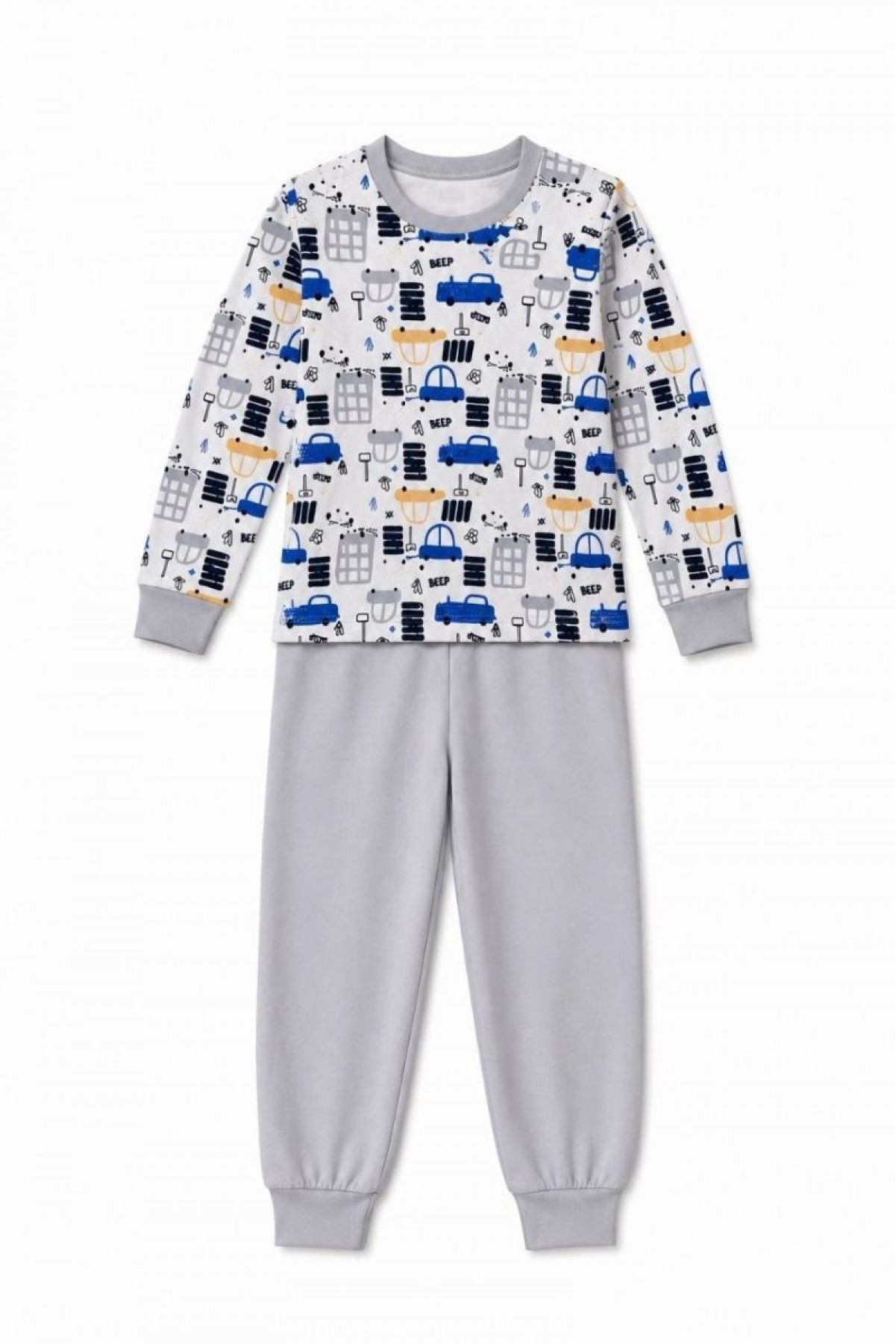 Erkek Çocuk Premium Penye Uzun Kollu Desenli Pijama Takımı 2-11 Yaş - Gri