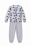 Erkek Çocuk Premium Penye Uzun Kollu Desenli Pijama Takımı 2-11 Yaş - Gri