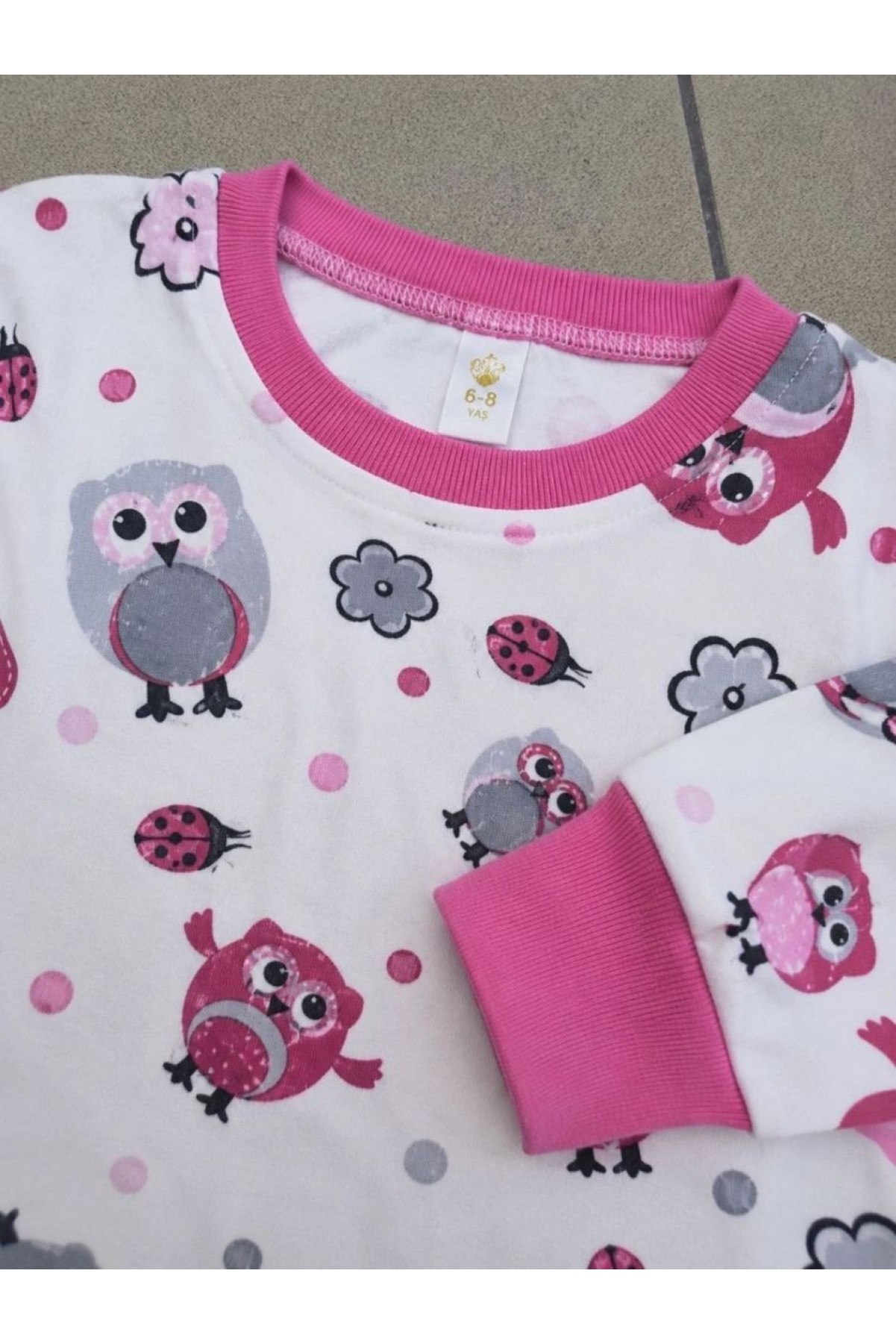 Kız Çocuk Premium Penye Baykuş Desenli Uzun Kollu Pijama Takımı 2-11 Yaş - Pembe