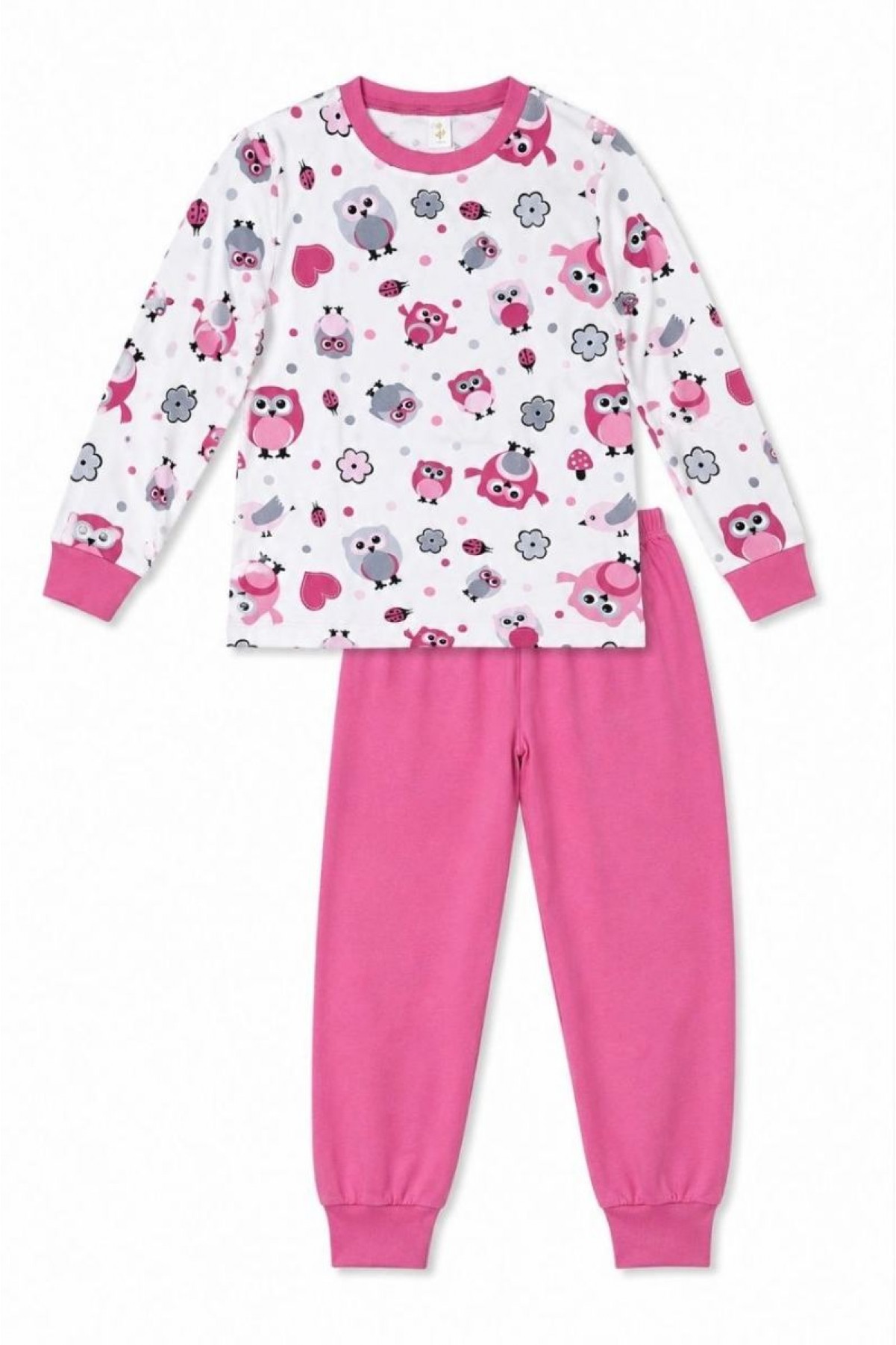 Kız Çocuk Premium Penye Baykuş Desenli Uzun Kollu Pijama Takımı 2-11 Yaş - Pembe