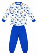 Erkek Çocuk Premium Penye Dinozor Desenli Uzun Kollu Pijama Takımı 2-11 Yaş - Mavi