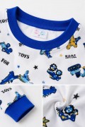 Erkek Çocuk Premium Penye Dinozor Desenli Uzun Kollu Pijama Takımı 2-11 Yaş - Mavi