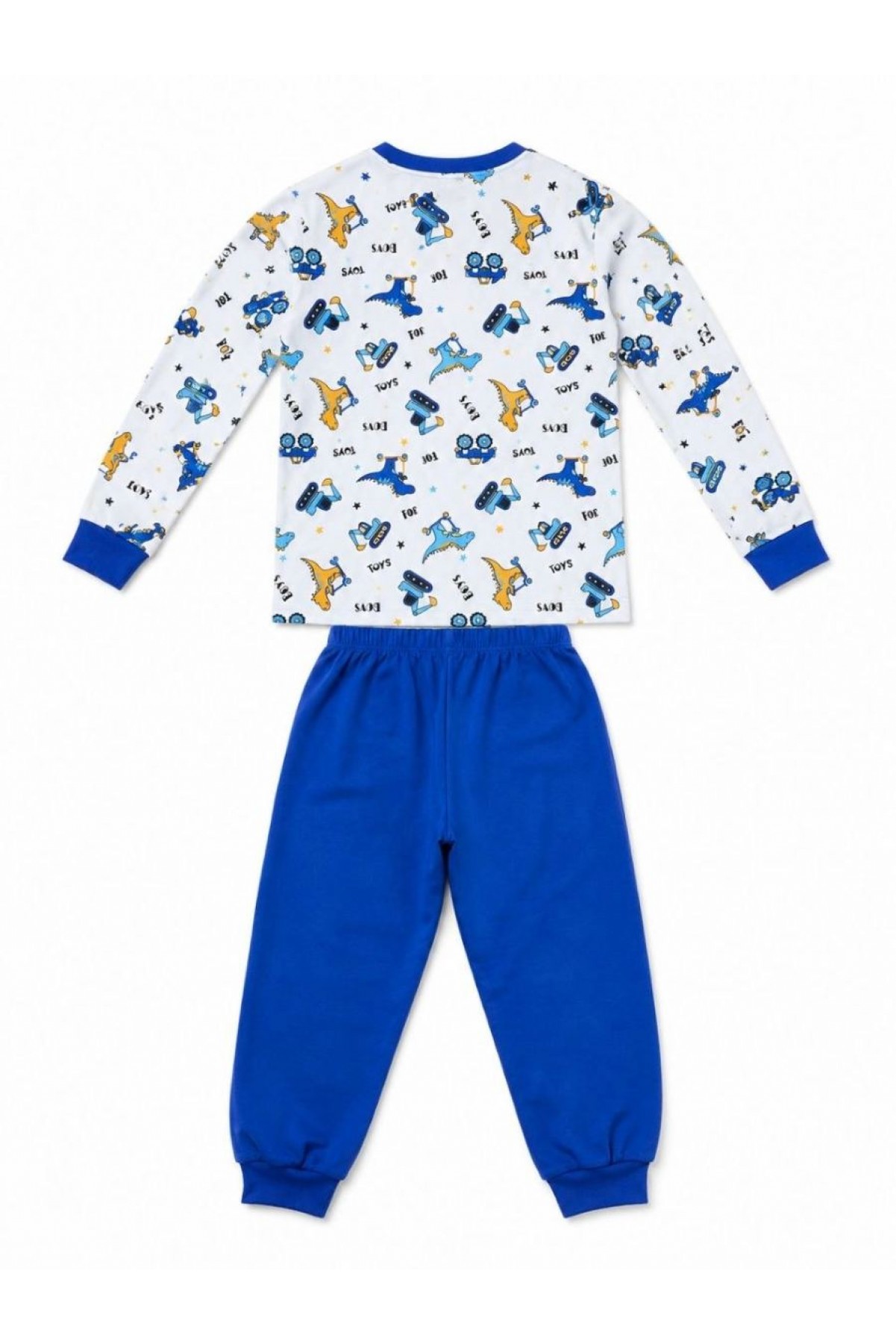 Erkek Çocuk Premium Penye Dinozor Desenli Uzun Kollu Pijama Takımı 2-11 Yaş - Mavi