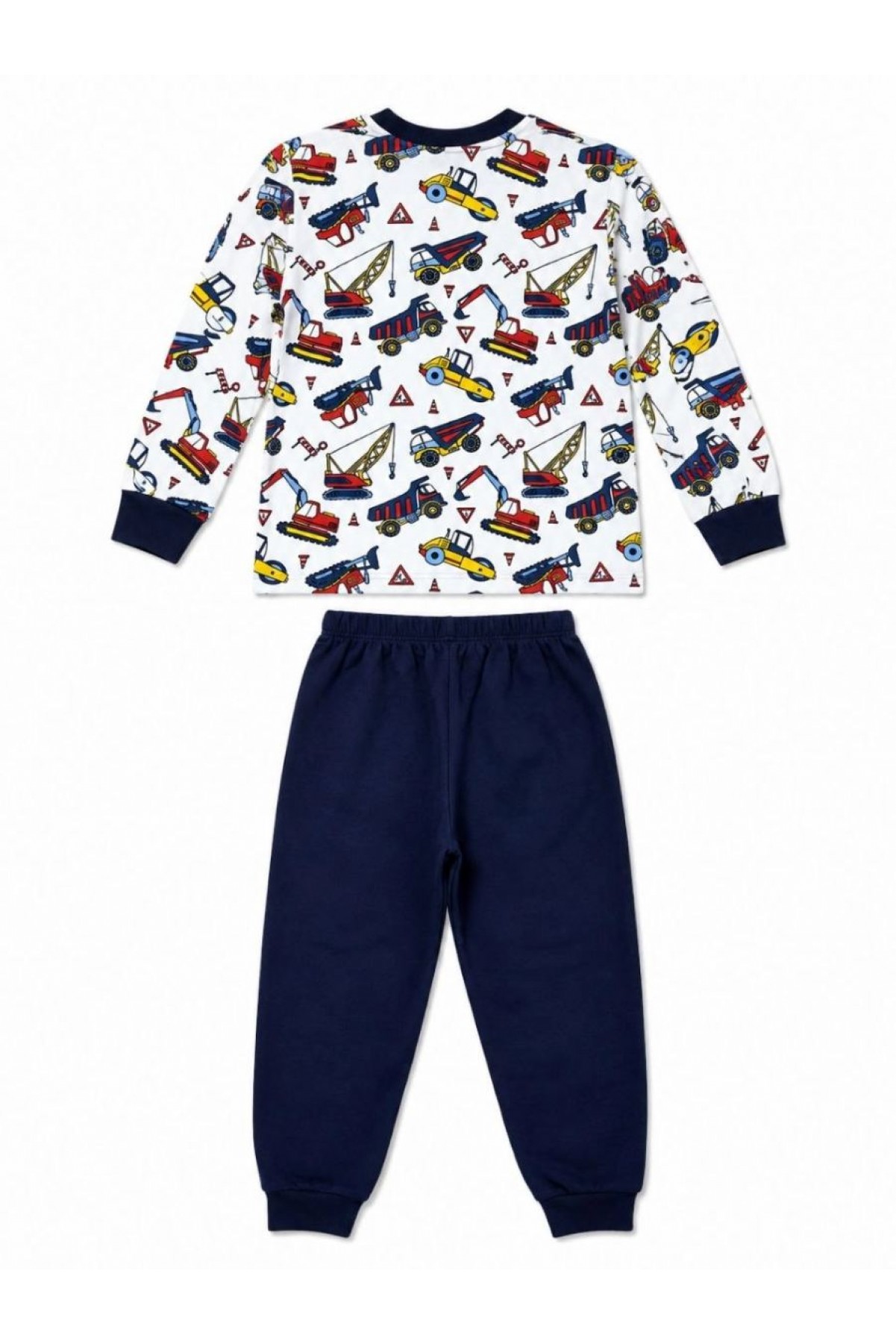 Erkek Çocuk Premium Penye İş Makinesi Desenli Uzun Kollu Pijama Takımı 2-11 Yaş - Lacivert