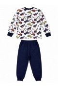 Erkek Çocuk Premium Penye İş Makinesi Desenli Uzun Kollu Pijama Takımı 2-11 Yaş - Lacivert