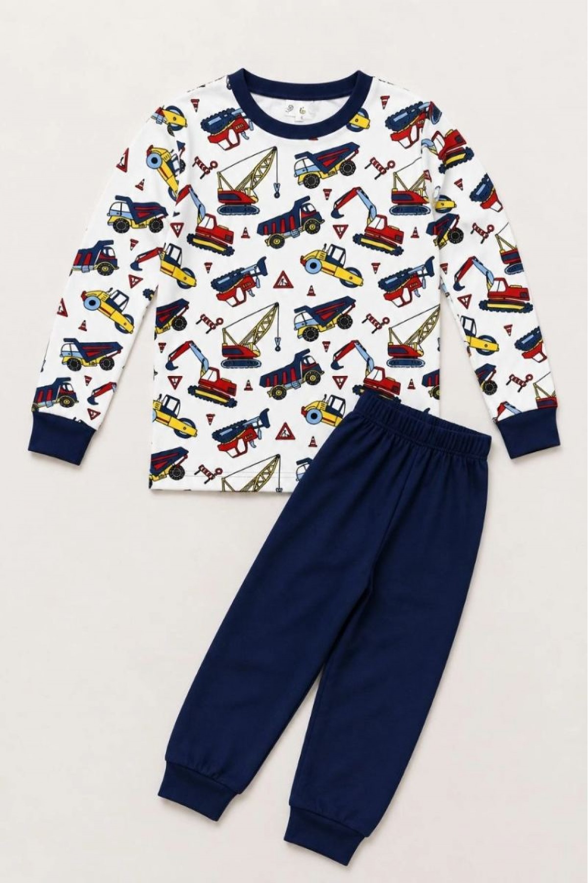 Erkek Çocuk Premium Penye İş Makinesi Desenli Uzun Kollu Pijama Takımı 2-11 Yaş - Lacivert
