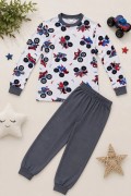 Erkek Çocuk Premium Penye Canavar Araba Desenli Uzun Kollu Pijama Takımı 2-11 Yaş - Füme