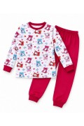 Kız Çocuk Premium Penye Ayıcık Desenli Uzun Kollu Pijama Takımı 2-11 Yaş - Kırmızı