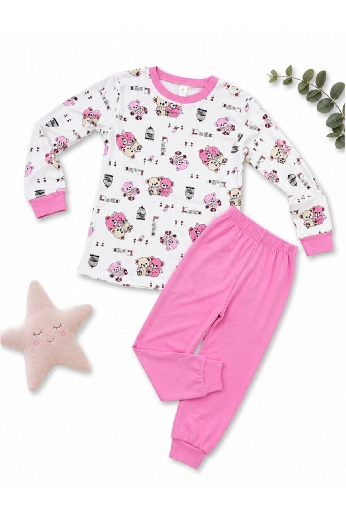 Kız Çocuk Premium Penye Koala Desenli Uzun Kollu Pijama Takımı 2-11 Yaş - Pembe