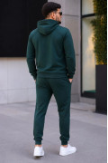 Erkek İki İplik Kapüşonlu Kanguru Cepli Sweatshirt Jogger Pantolon Alt Üst Eşofman Takımı -Nefti Yeşili