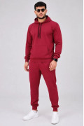 Erkek İki İplik Kapüşonlu Kanguru Cepli Sweatshirt Jogger Pantolon Alt Üst Eşofman Takımı -Bordo