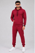Erkek İki İplik Kapüşonlu Kanguru Cepli Sweatshirt Jogger Pantolon Alt Üst Eşofman Takımı -Bordo