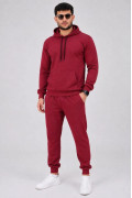 Erkek İki İplik Kapüşonlu Kanguru Cepli Sweatshirt Jogger Pantolon Alt Üst Eşofman Takımı -Bordo