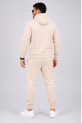 Erkek İki İplik Kapüşonlu Kanguru Cepli Sweatshirt Jogger Pantolon Alt Üst Eşofman Takımı -Bej