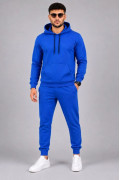 Erkek İki İplik Kapüşonlu Kanguru Cepli Sweatshirt Jogger Pantolon Alt Üst Eşofman Takımı -Saks Mavisi