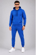 Erkek İki İplik Kapüşonlu Kanguru Cepli Sweatshirt Jogger Pantolon Alt Üst Eşofman Takımı -Saks Mavisi