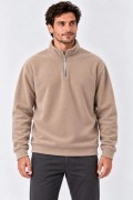 Erkek Polar Dik Yaka Yarım Fermuarlı Uzun Kollu Regular Fit Kışlık Sweatshirt - Bej