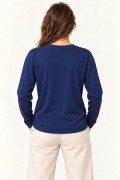 Kadın Modal Yumuşak Dokulu Bisiklet Yaka Uzun Kollu Tişört Sweatshirt - Lacivert