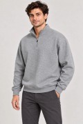 Erkek Üç İplik İçi Şardonlu Dik Yaka Yarım Fermuarlı Kışlık Sweatshirt - Grİ