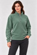 Kadın Polar Dik Yaka Yarım Fermuarlı Uzun Kollu Regular Fit Kışlık Sweatshirt - Mint Yeşili