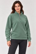 Kadın Polar Dik Yaka Yarım Fermuarlı Uzun Kollu Regular Fit Kışlık Sweatshirt - Mint Yeşili
