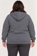 Kadın Battal Büyük Beden Üç İplik İçi Şardonlu Kapüşonlu Tam Fermuarlı Kışlık Sweatshirt - Füme