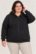 Kadın Battal Büyük Beden Üç İplik İçi Şardonlu Kapüşonlu Tam Fermuarlı Kışlık Sweatshirt - Siyah