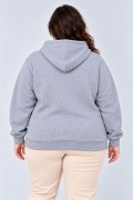 Kadın Battal Büyük Beden Üç İplik İçi Şardonlu Kapüşonlu Kanguru Cepli Kışlık Sweatshirt - Gri