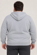 Erkek Battal Büyük Beden Üç İplik İçi Şardonlu Kapüşonlu Tam Fermuarlı Kışlık Sweatshirt - Gri