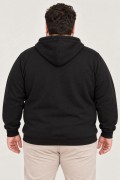 Erkek Battal Büyük Beden Üç İplik İçi Şardonlu Kapüşonlu Tam Fermuarlı Kışlık Sweatshirt - Siyah