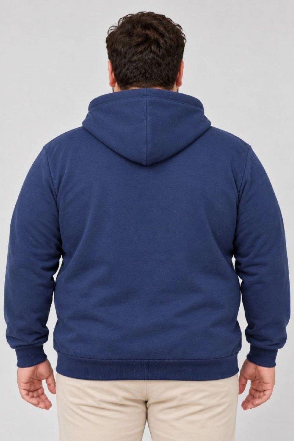 Erkek Battal Büyük Beden Üç İplik İçi Şardonlu Kapüşonlu Kanguru Cepli Kışlık Sweatshirt - Lacivert