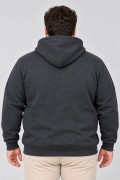 Erkek Battal Büyük Beden Üç İplik İçi Şardonlu Kapüşonlu Kanguru Cepli Kışlık Sweatshirt - Füme