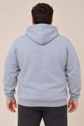 Erkek Battal Büyük Beden Üç İplik İçi Şardonlu Kapüşonlu Kanguru Cepli Kışlık Sweatshirt - Gri