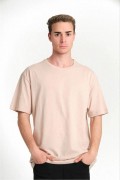 Erkek Düz Penye Tişört Bisiklet Yaka Kısa Kol Regular Fit T-Shirt - Bej