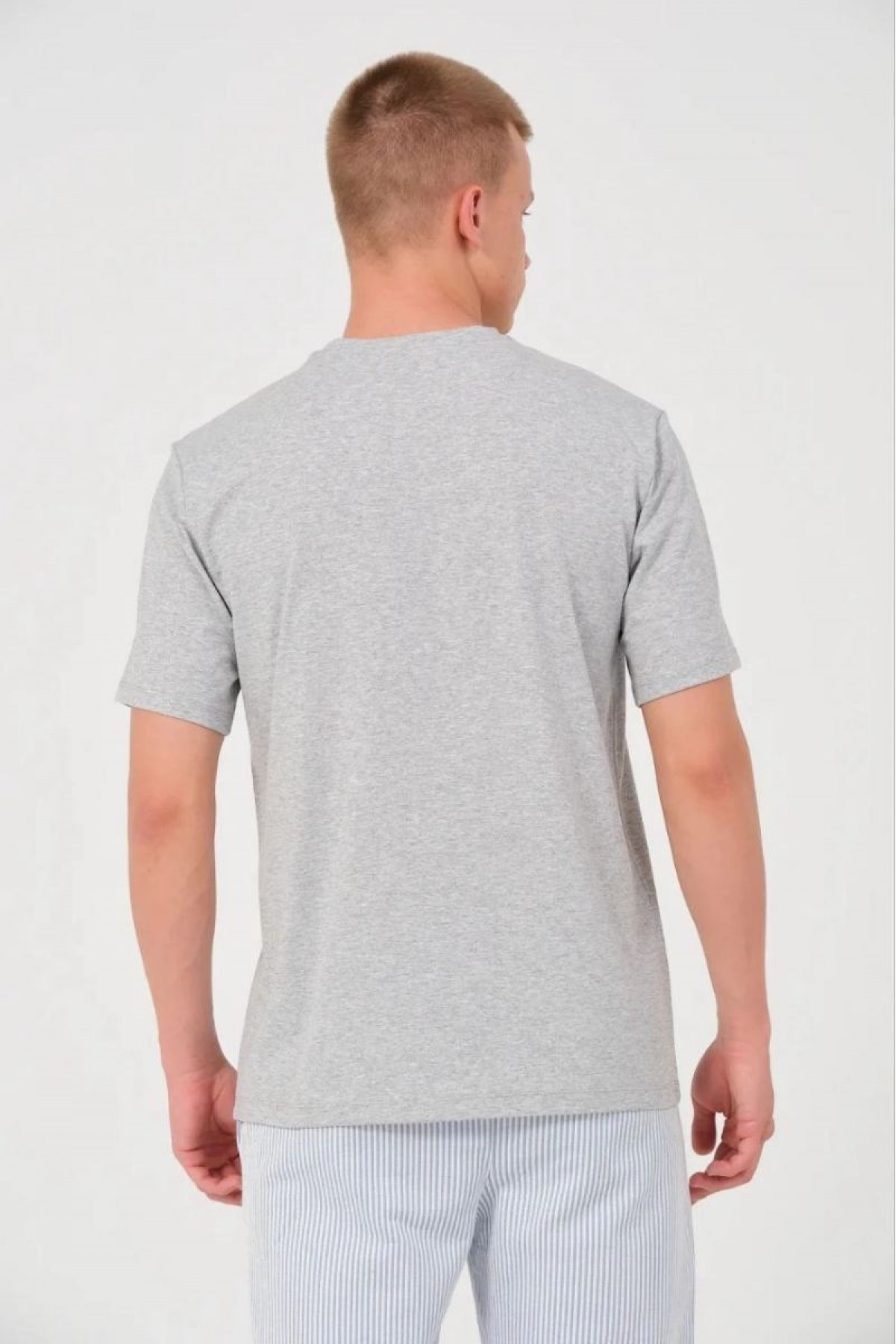 Erkek Düz Penye Tişört Bisiklet Yaka Kısa Kol Regular Fit T-Shirt - Gri