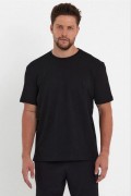 Erkek Düz Penye Tişört Bisiklet Yaka Kısa Kol Regular Fit T-Shirt - Siyah