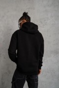 Erkek 3 İplik Pamuklu Kapüşonlu Kanguru Cepli Sweatshirt Hoodie -  Siyah