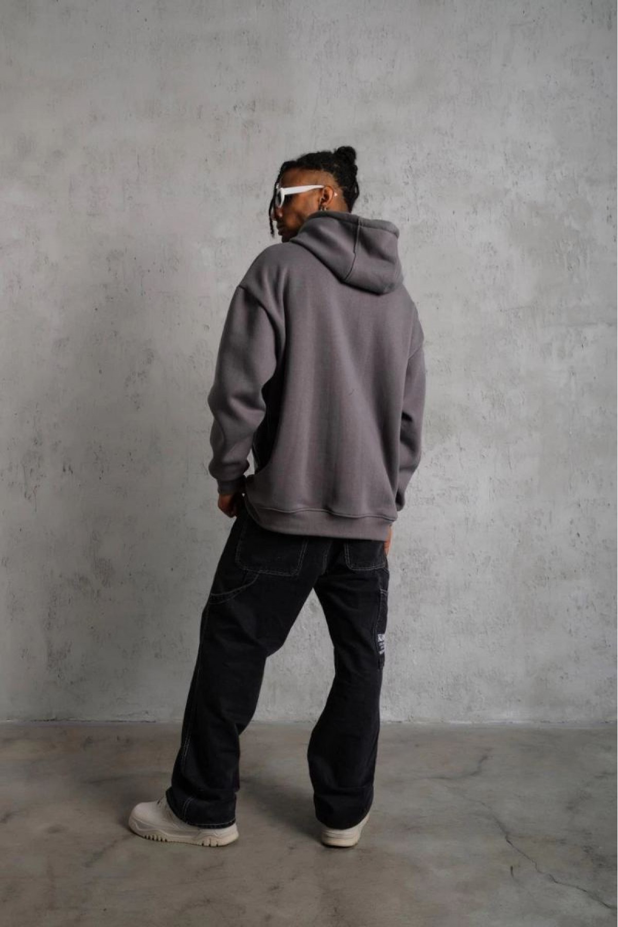 Erkek 3 İplik Pamuklu Kapüşonlu Kanguru Cepli Sweatshirt Hoodie - Gri