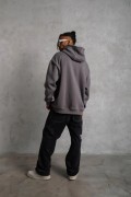 Erkek 3 İplik Pamuklu Kapüşonlu Kanguru Cepli Sweatshirt Hoodie - Gri