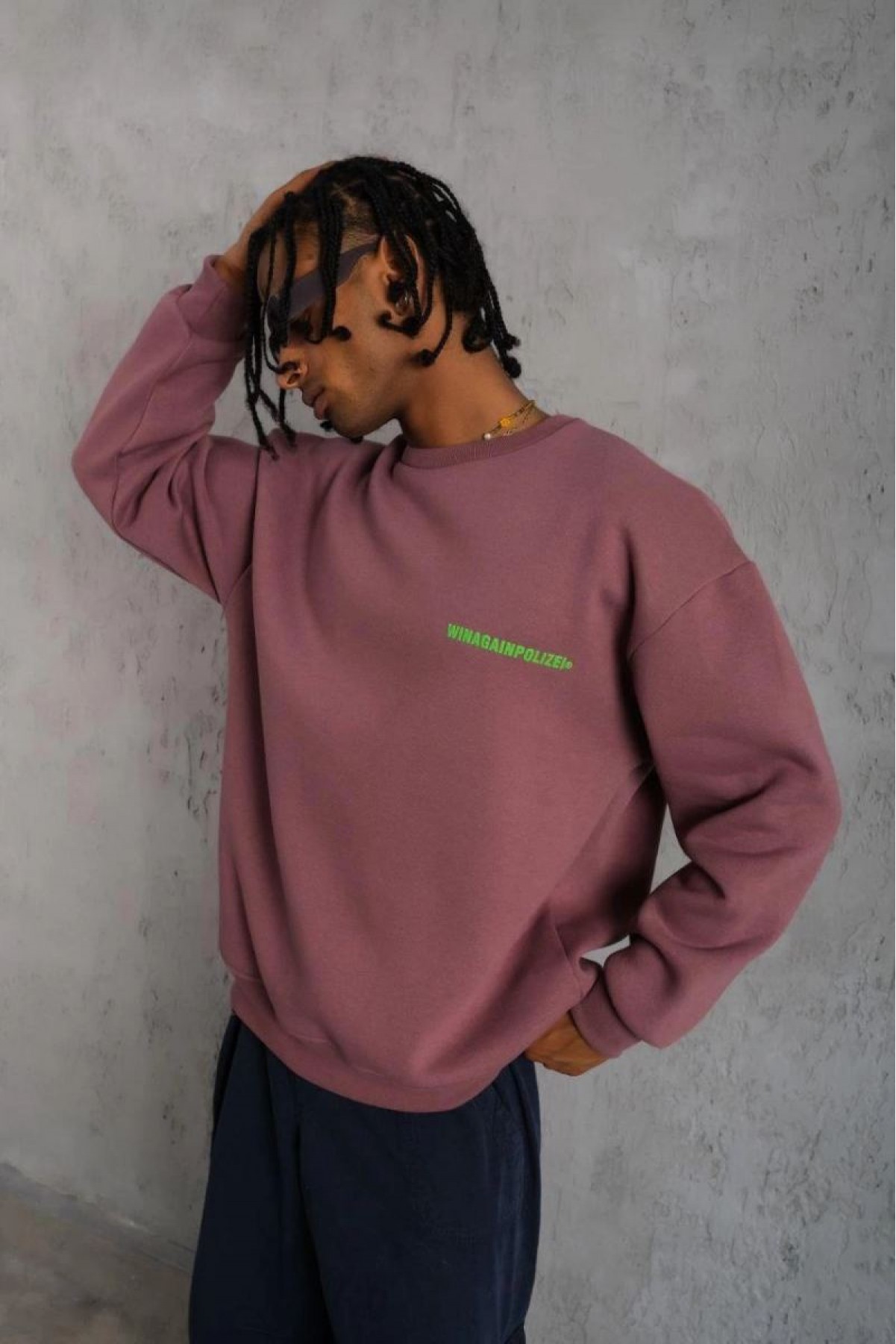 Erkek Bisiklet Yaka Baskılı 3 iplik pamuklu Sweatshirt - Gül Kurusu
