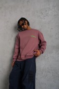 Erkek Bisiklet Yaka Baskılı 3 iplik pamuklu Sweatshirt - Gül Kurusu
