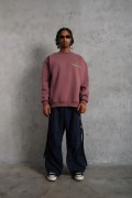 Erkek Bisiklet Yaka Baskılı 3 iplik pamuklu Sweatshirt - Gül Kurusu