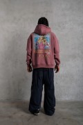 Erkek 3 İplik Pamuklu Kapüşonlu Baskılı Cepli Oversize Sweatshirt Hoodie - Gül Kurusu